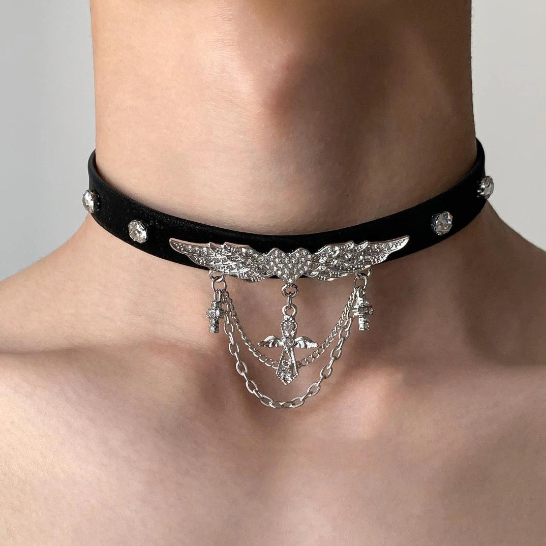 Accessories Black Heart Wing Choker Necklace