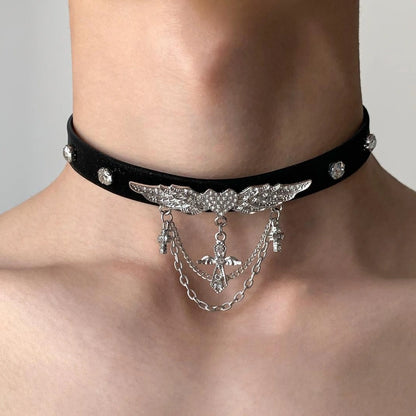 Accessories Black Heart Wing Choker Necklace