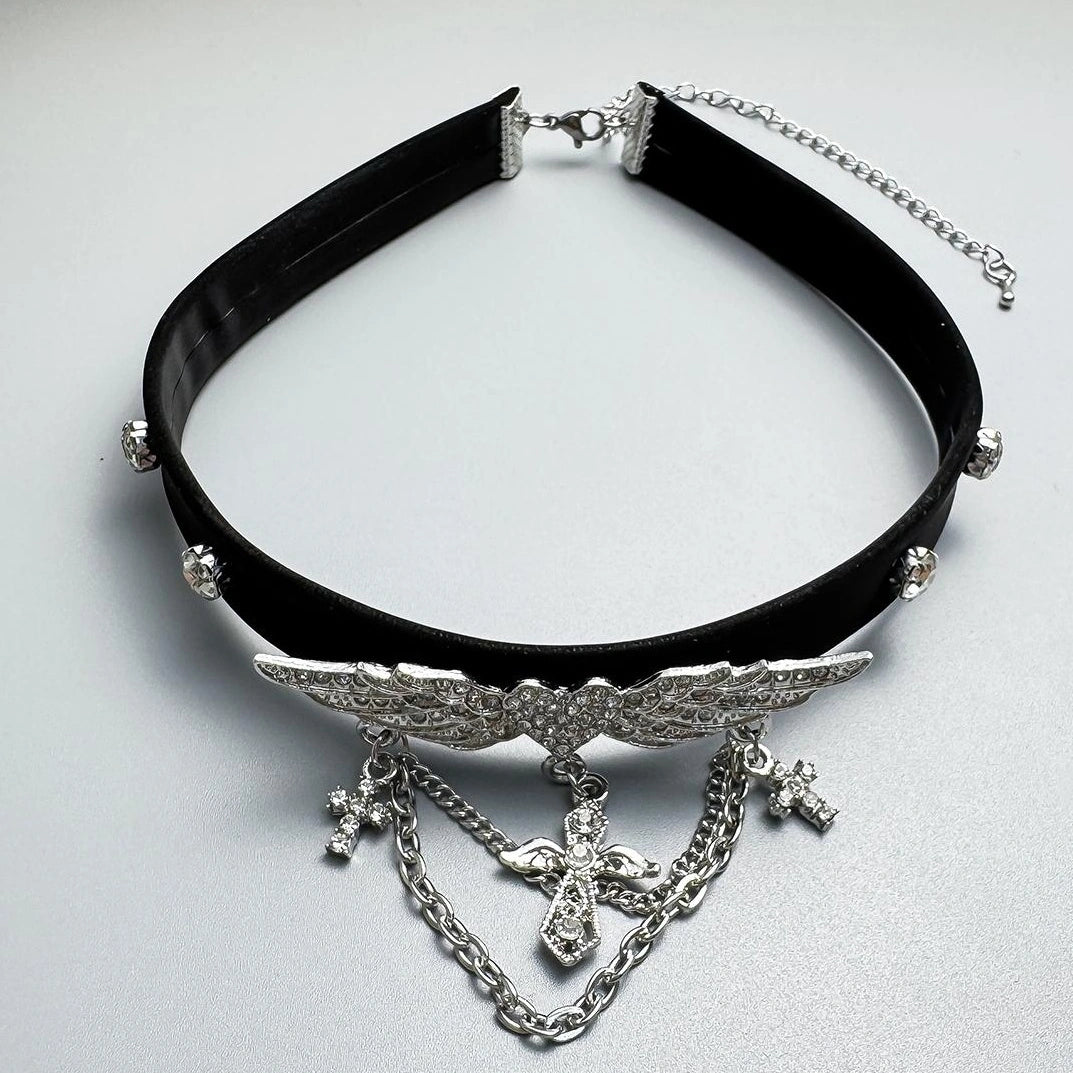 Accessories Black Heart Wing Choker Necklace