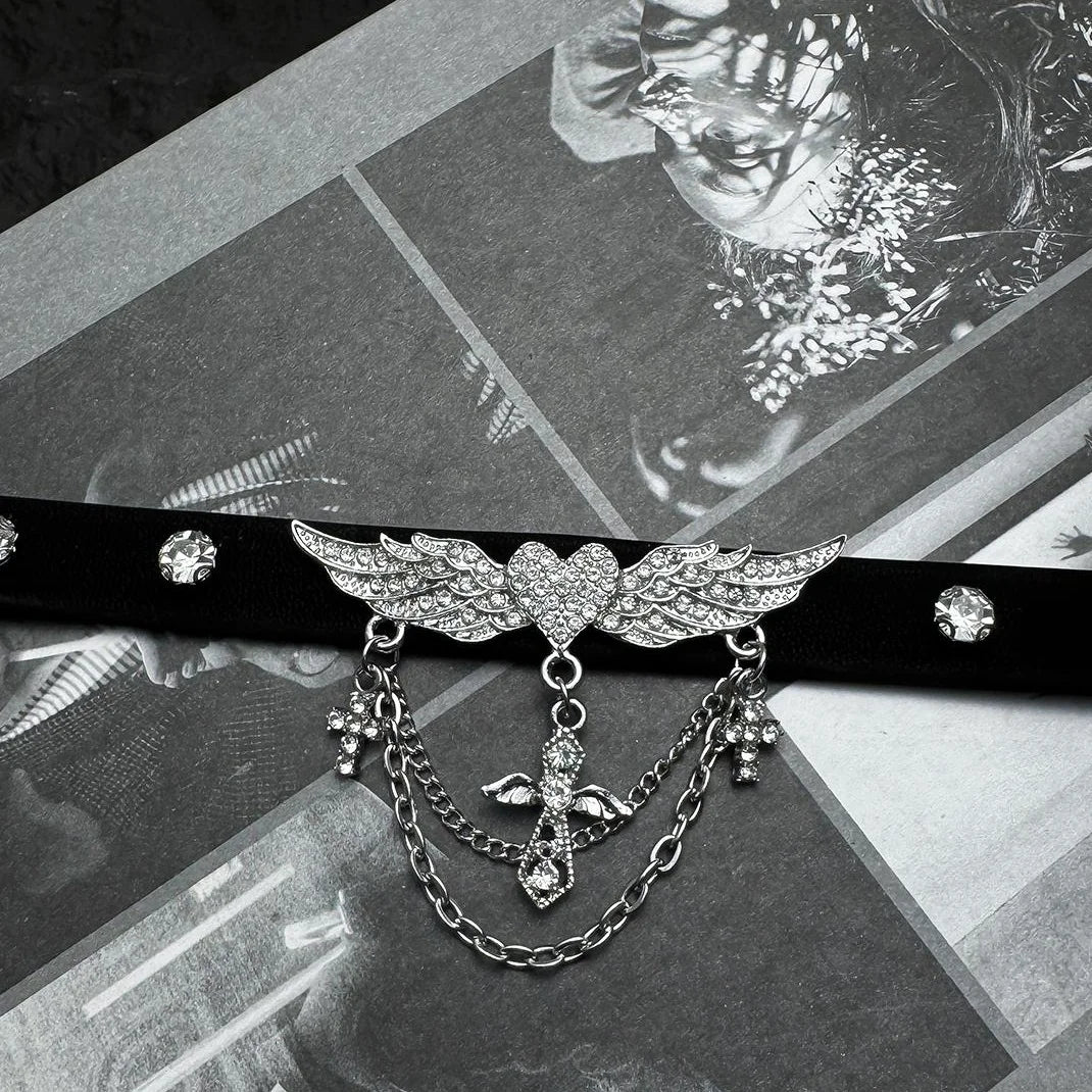 Accessories Black Heart Wing Choker Necklace