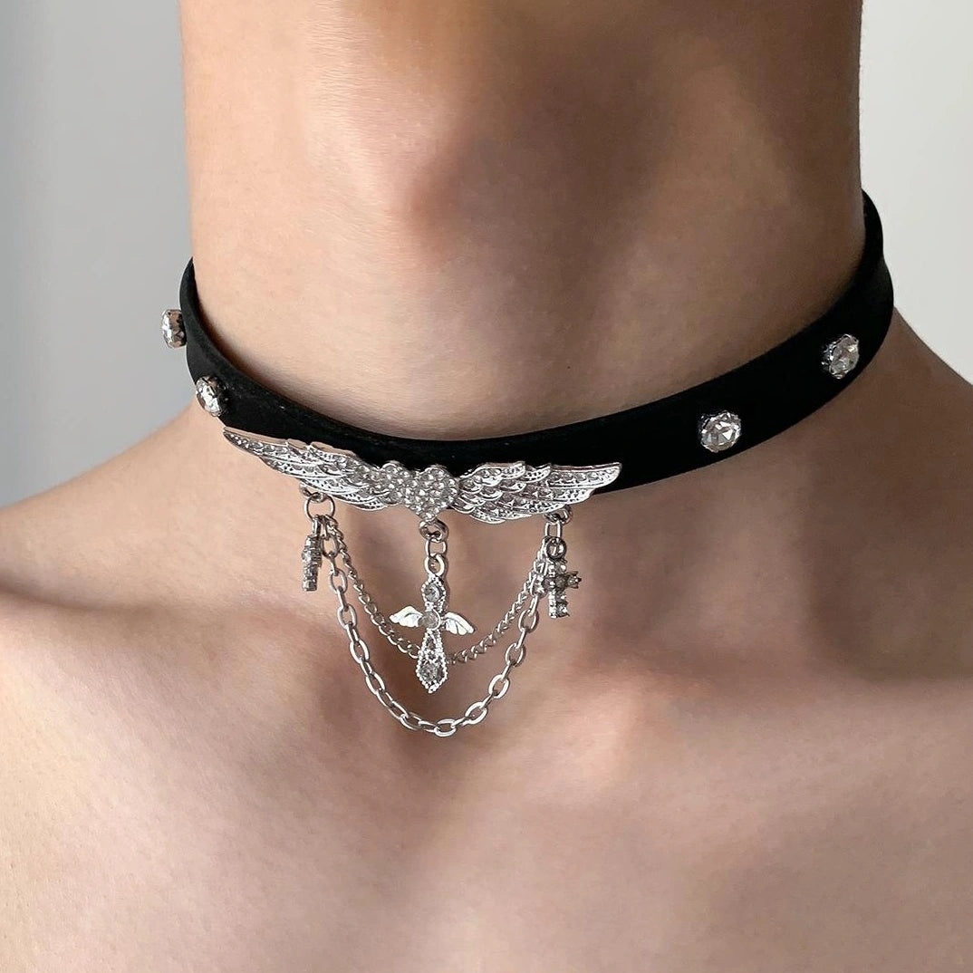 Accessories Black Heart Wing Choker Necklace
