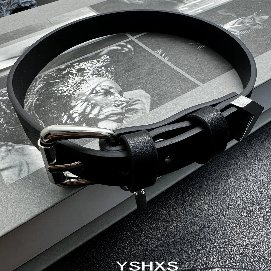 Accessories Black Leather Block Choker Necklace