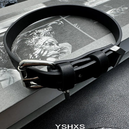 Accessories Black Leather Block Choker Necklace