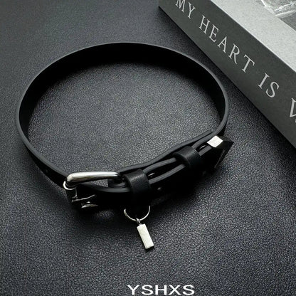 Accessories Black Leather Block Choker Necklace