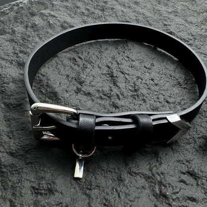 Accessories Black Leather Block Choker Necklace