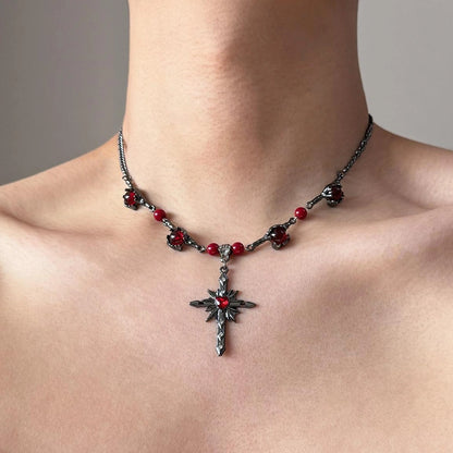 Accessories Black Red Cross Star Pendant Choker