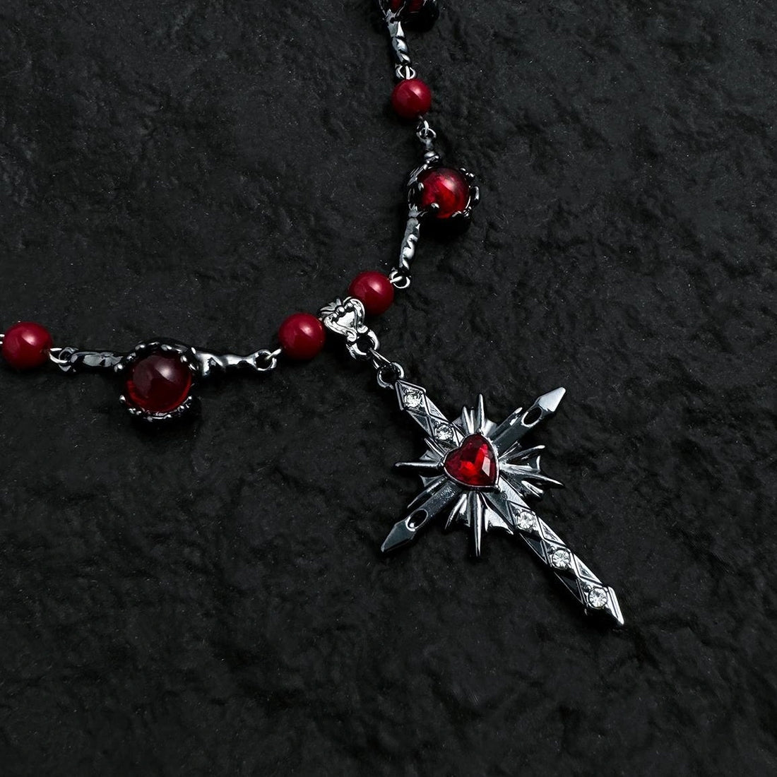 Accessories Black Red Cross Star Pendant Choker