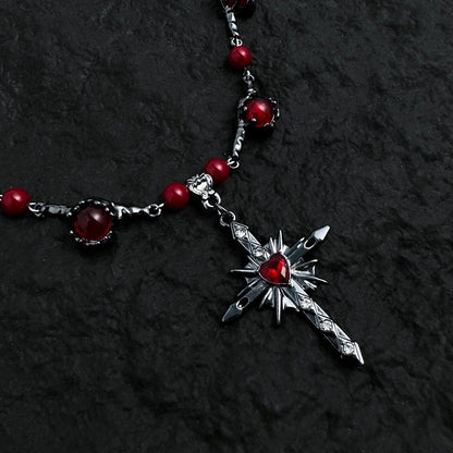Accessories Black Red Cross Star Pendant Choker