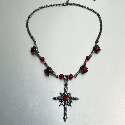 Accessories Black Red Cross Star Pendant Choker