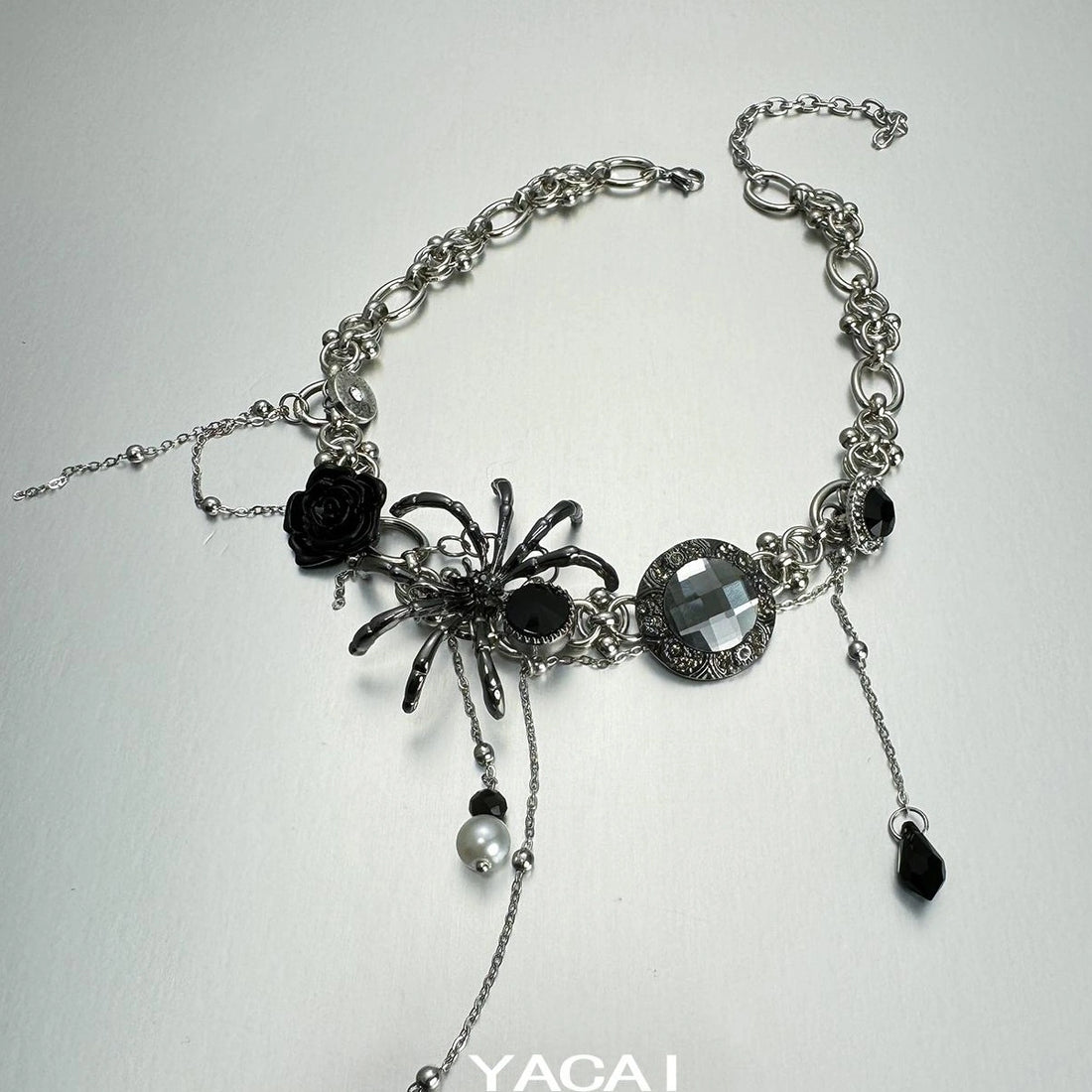 Accessories Black Spider Zircon Fringe Choker