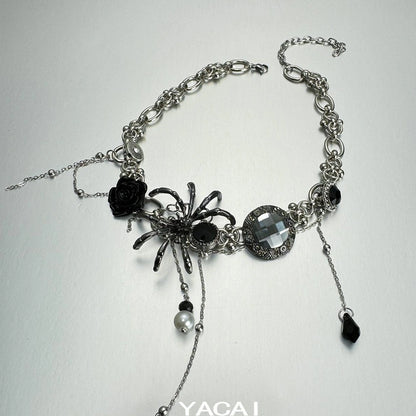 Accessories Black Spider Zircon Fringe Choker