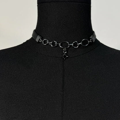 Accessories Black Star Leather Choker With Gunmetal Chain