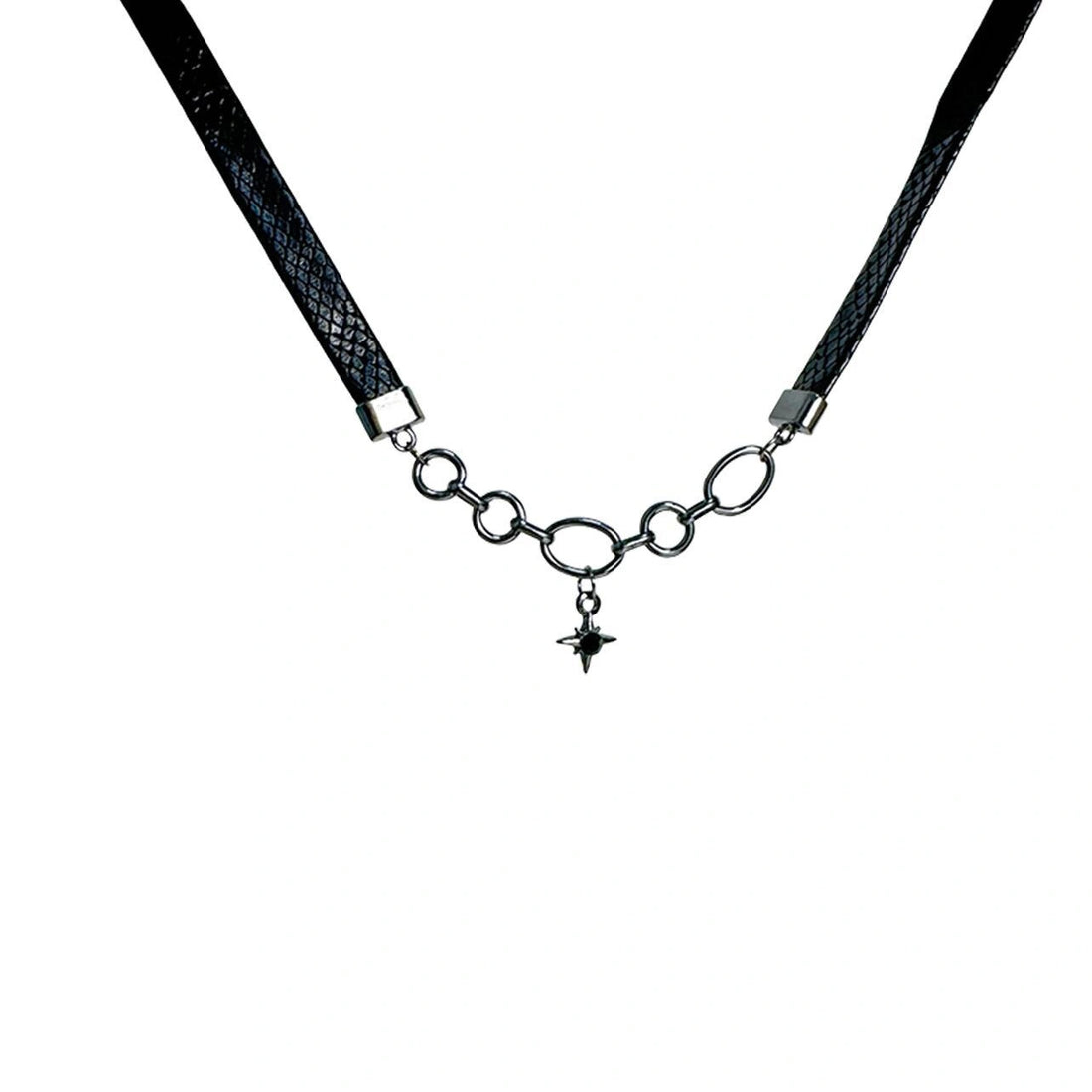 Accessories Black Star Leather Choker With Gunmetal Chain