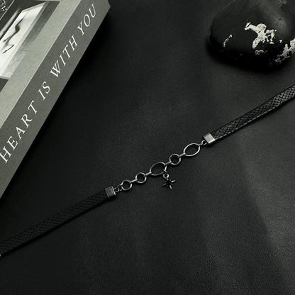 Accessories Black Star Leather Choker With Gunmetal Chain