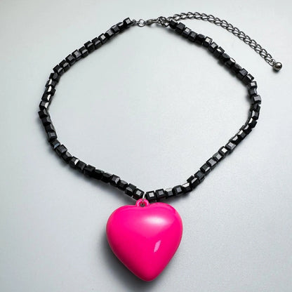 Accessories Black Stone Pink Heart Pendant Necklace