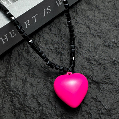 Accessories Black Stone Pink Heart Pendant Necklace