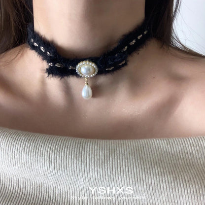 Accessories Black Velvet Pearl Choker