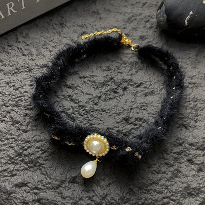 Accessories Black Velvet Pearl Choker