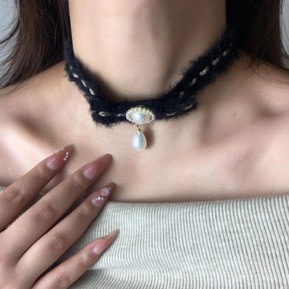 Accessories Black Velvet Pearl Choker