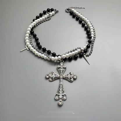 Accessories_Black_White_Cross_Beaded_Rivet_Fringe_Choker_Necklace_MISSTT