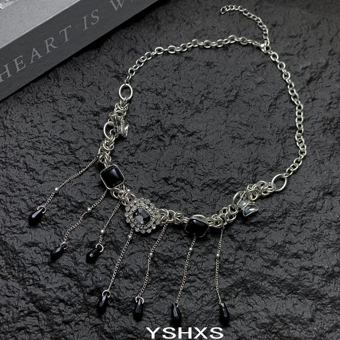 Accessories Black Zirconia Fringe Butterfly Choker Necklace