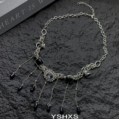 Accessories Black Zirconia Fringe Butterfly Choker Necklace