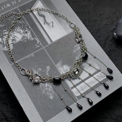 Accessories Black Zirconia Fringe Butterfly Choker Necklace