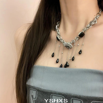 Accessories Black Zirconia Fringe Butterfly Choker Necklace