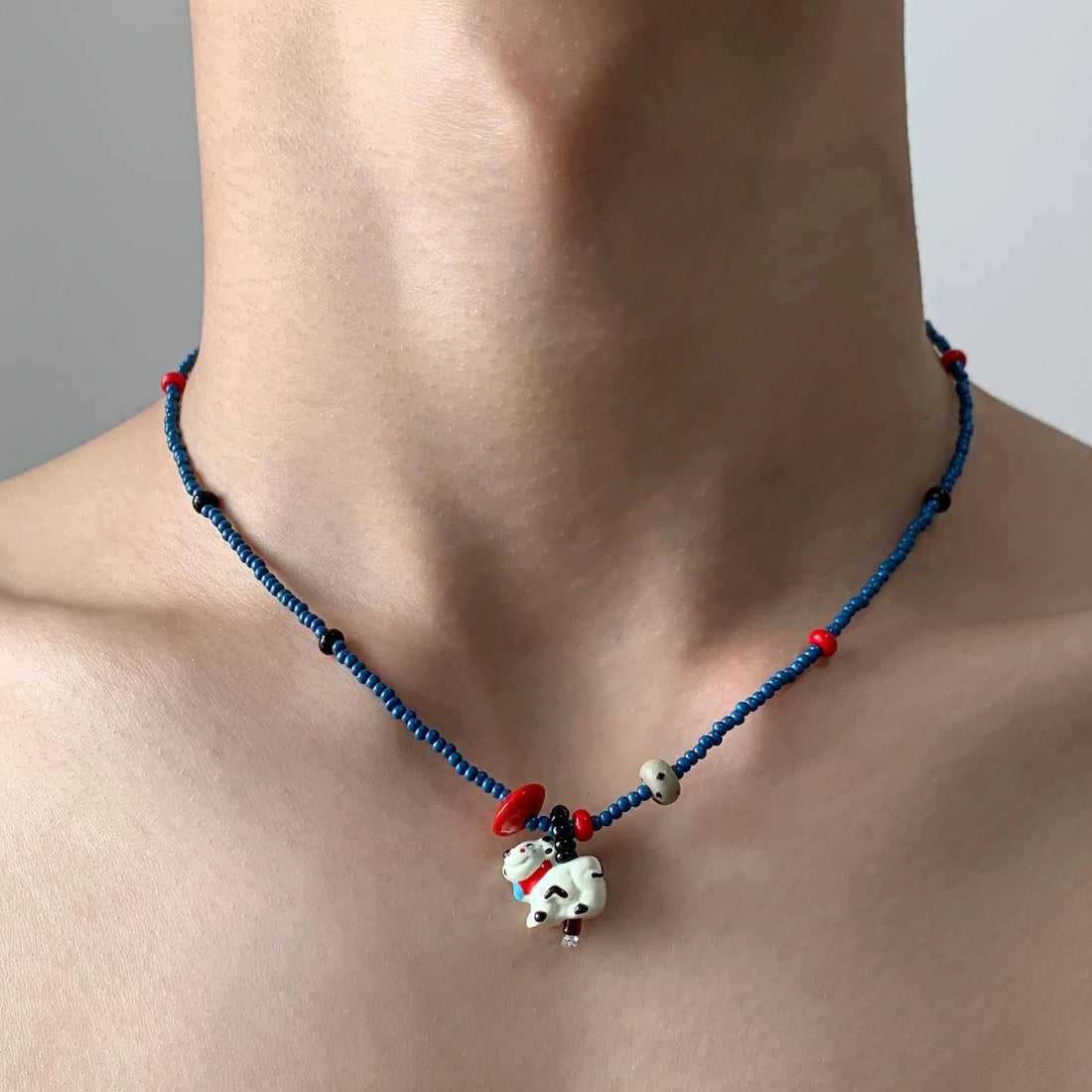Accessories Blue Beaded Dog Pendant Adjustable Necklace