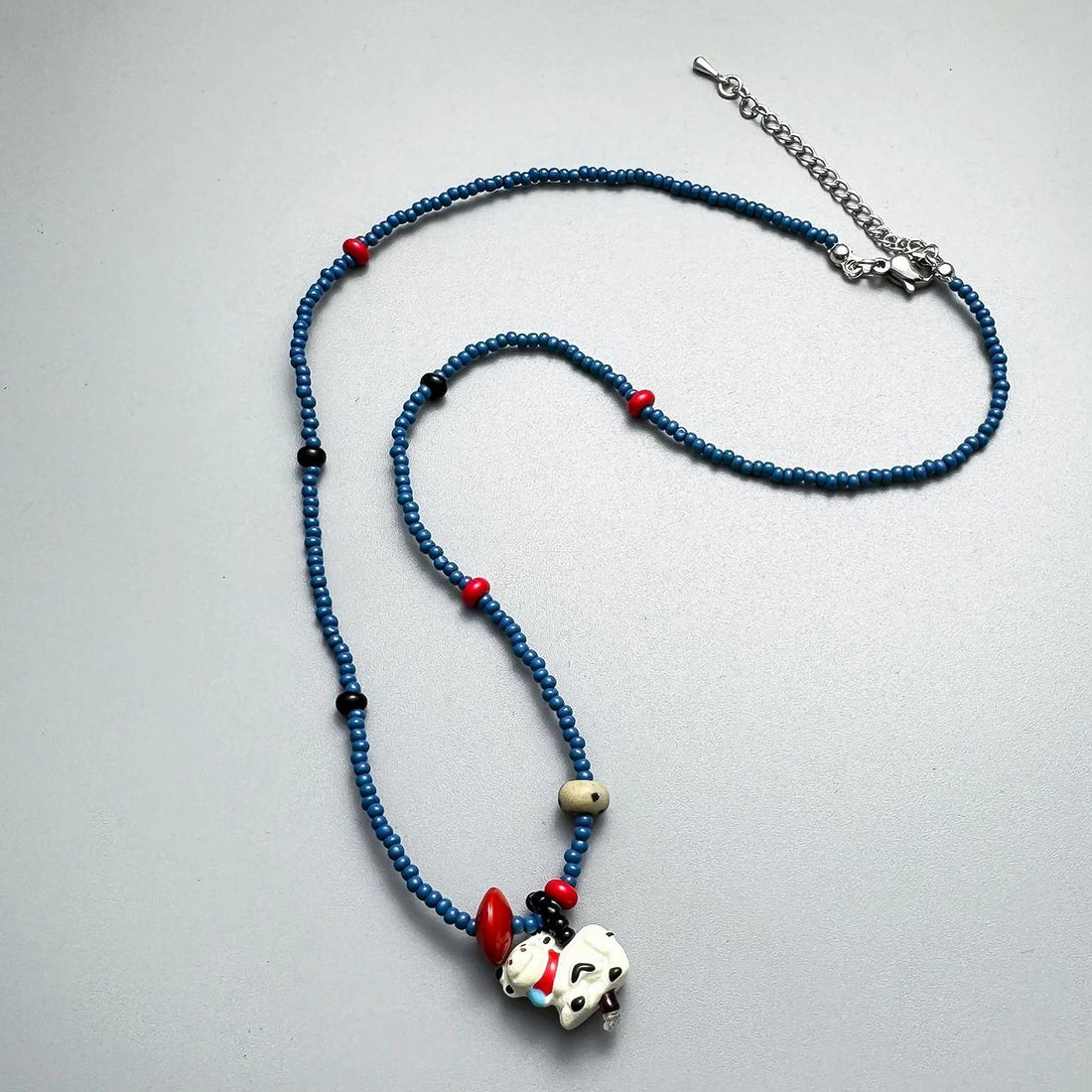 Accessories Blue Beaded Dog Pendant Adjustable Necklace