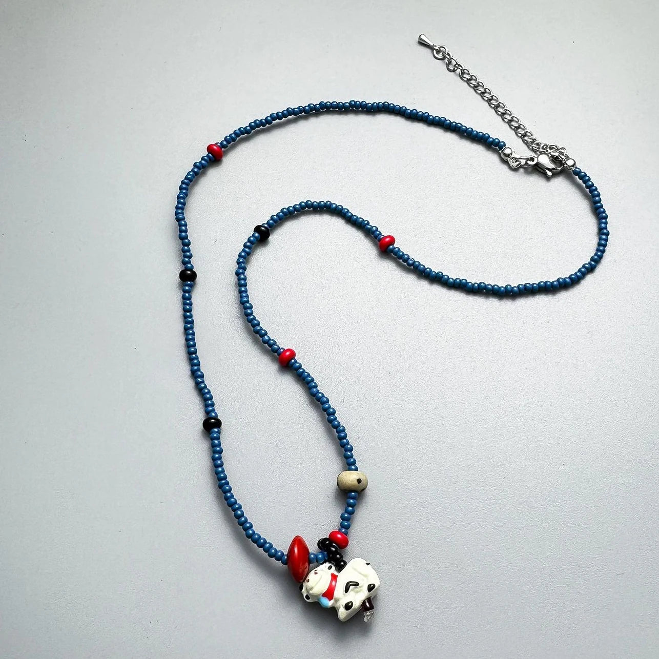 Accessories Blue Beaded Dog Pendant Adjustable Necklace