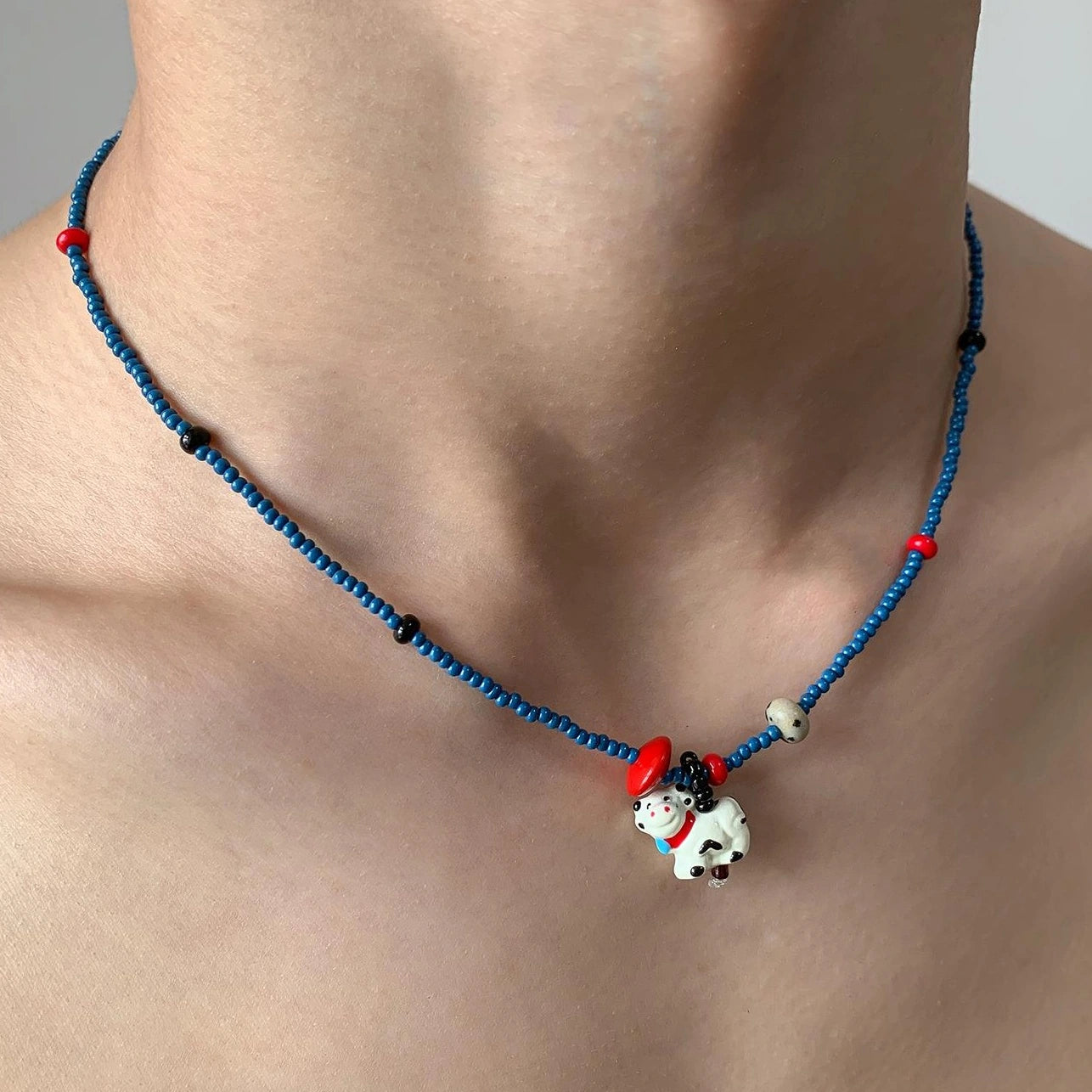 Accessories Blue Beaded Dog Pendant Adjustable Necklace