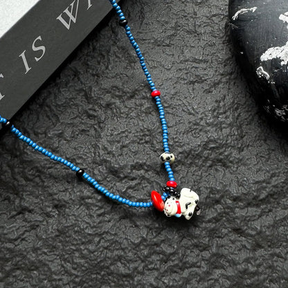 Accessories Blue Beaded Dog Pendant Adjustable Necklace