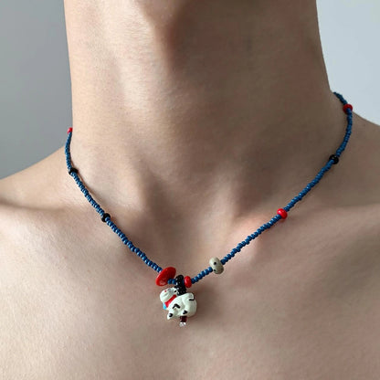 Accessories Blue Beaded Dog Pendant Adjustable Necklace