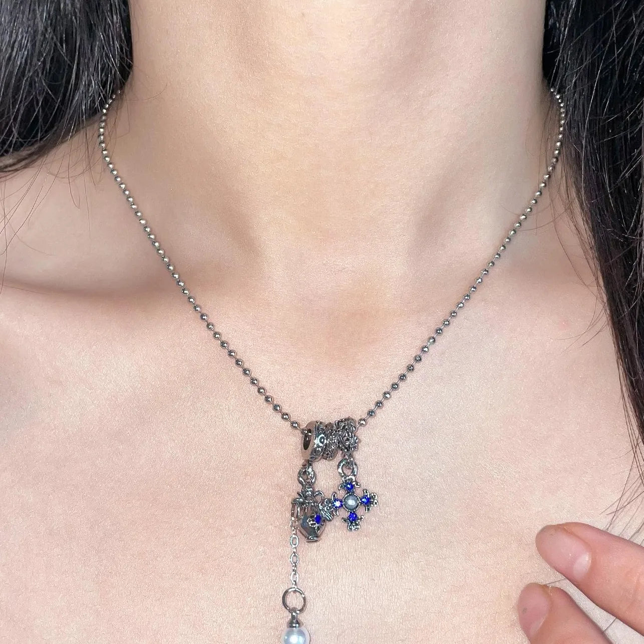 Accessories Blue Cross Pendant Ballpoint Necklace