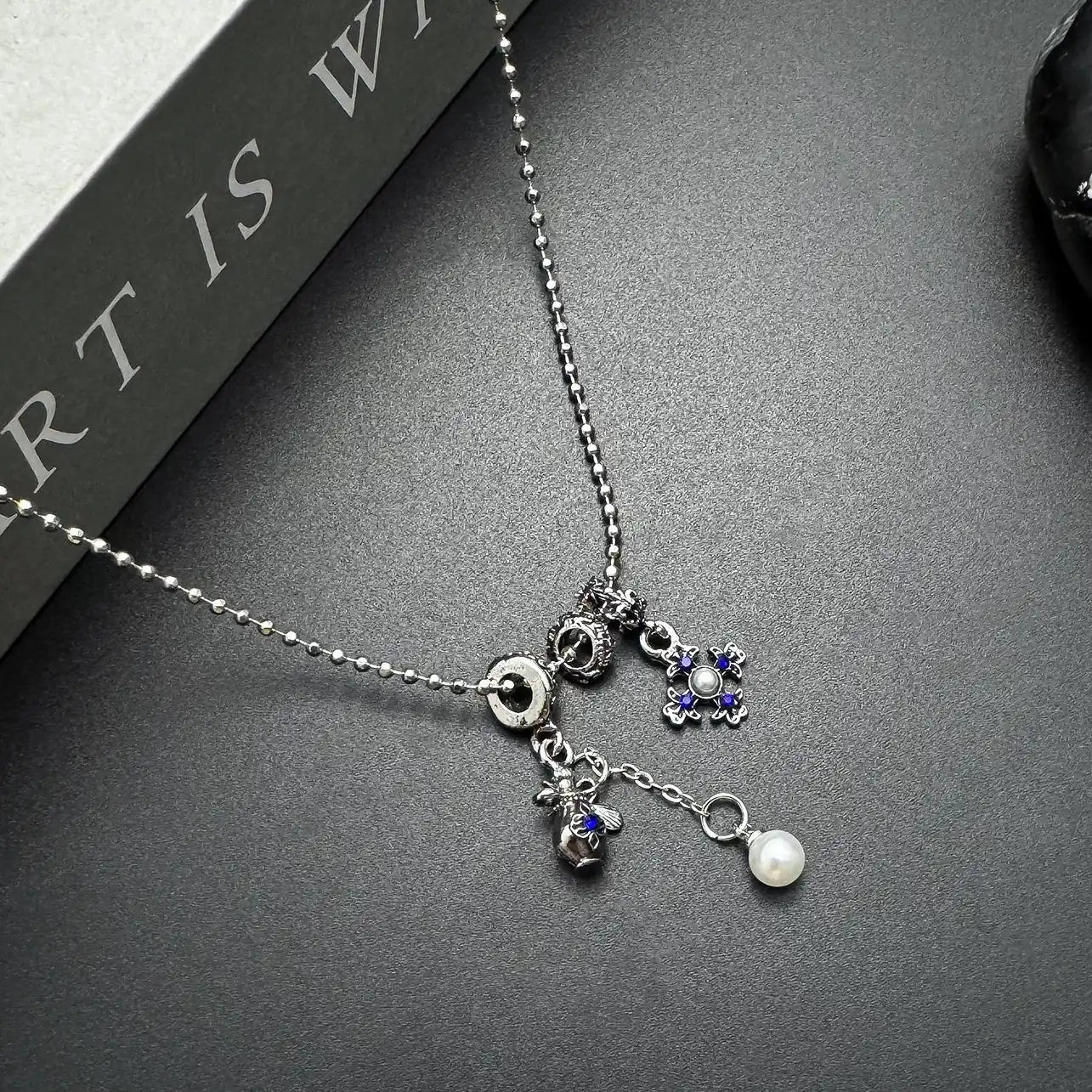 Accessories Blue Cross Pendant Ballpoint Necklace