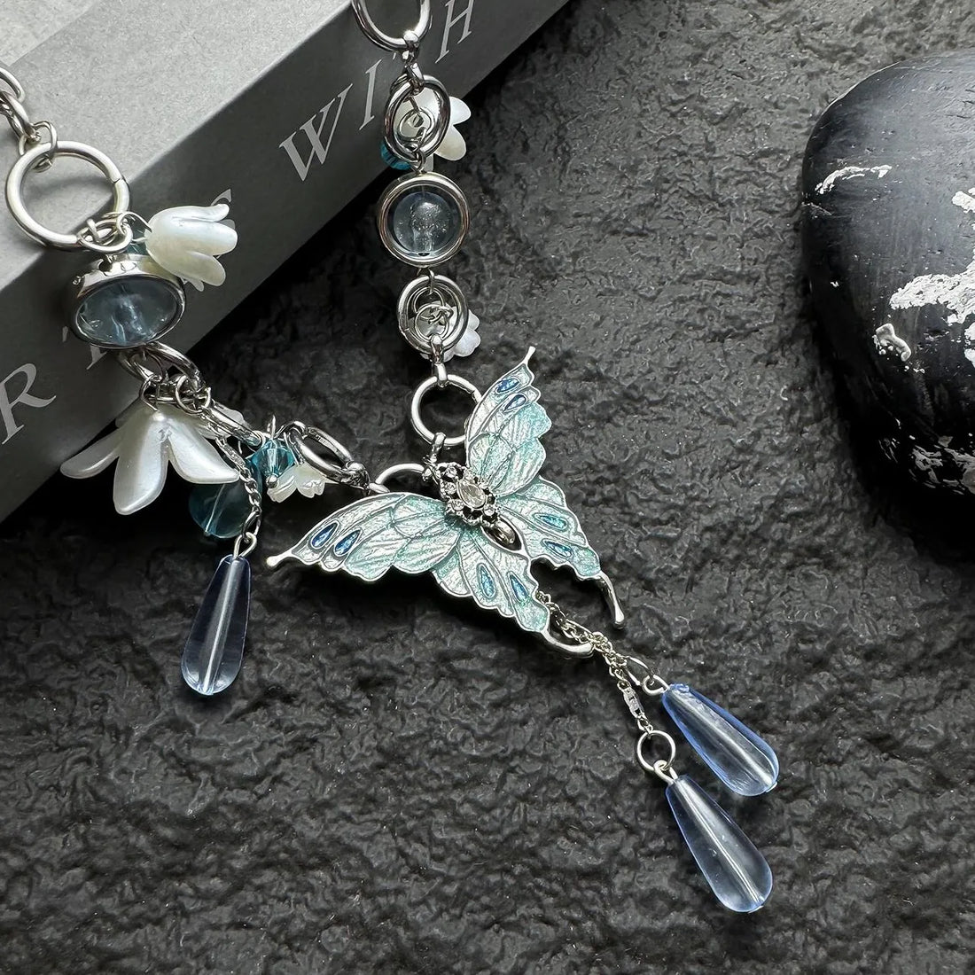 Accessories Blue Crystal Butterfly Flower Choker Necklace