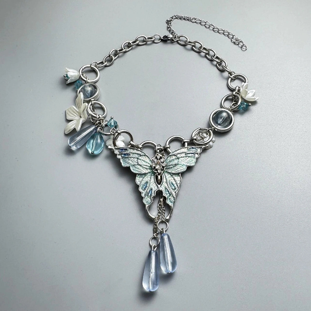 Accessories Blue Crystal Butterfly Flower Choker Necklace