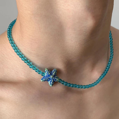 Accessories Blue Starfish Crystal Bead Choker Necklace