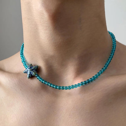 Accessories Blue Starfish Crystal Bead Choker Necklace