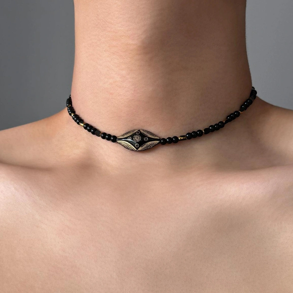 Accessories Bohemian Beaded Choker Necklace 
 V-neck 
 T-shirt 
 Long Sleeve