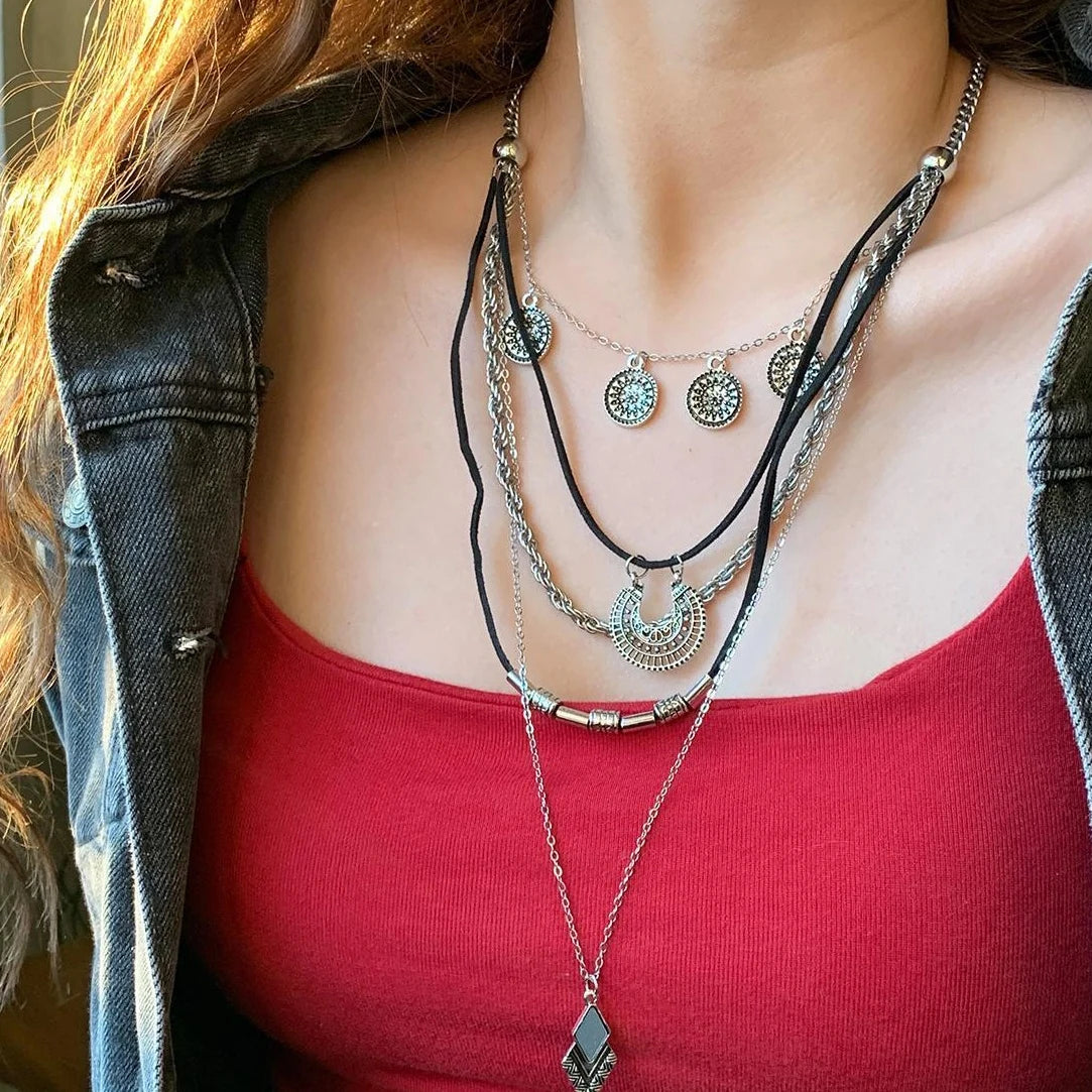 Accessories Bohemian Layered Necklace Long Distressed Leather Cord