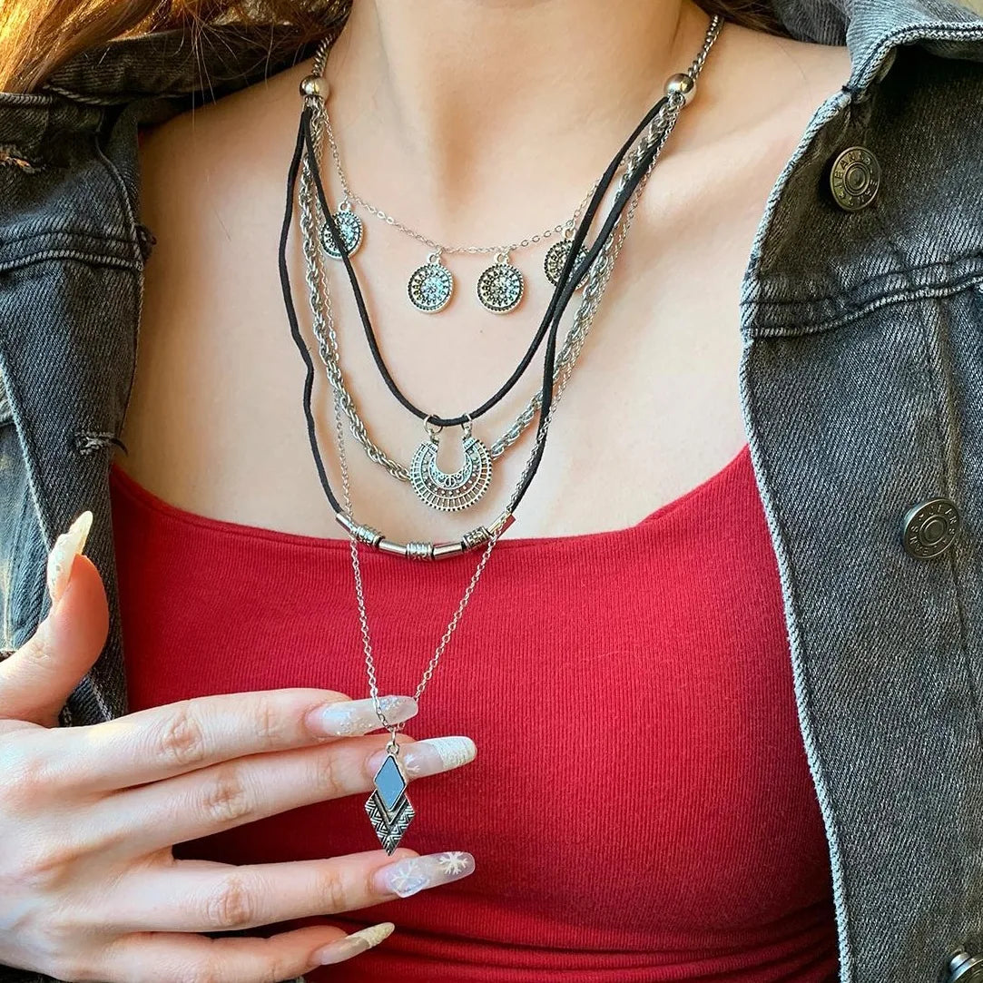 Accessories Bohemian Layered Necklace Long Distressed Leather Cord