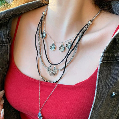 Accessories Bohemian Layered Necklace Long Distressed Leather Cord