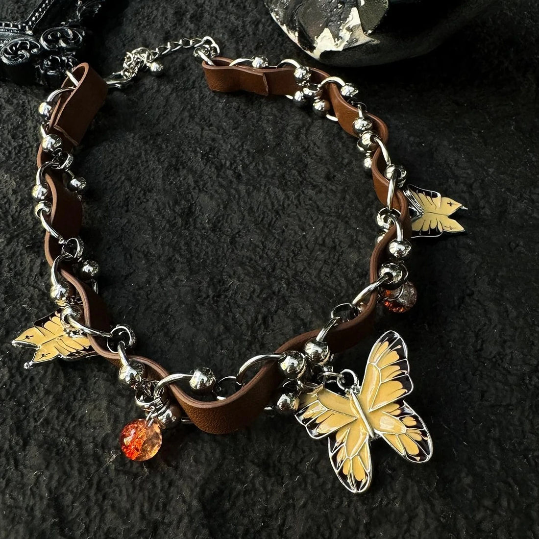 Accessories Brown Butterfly Leather Choker Necklace