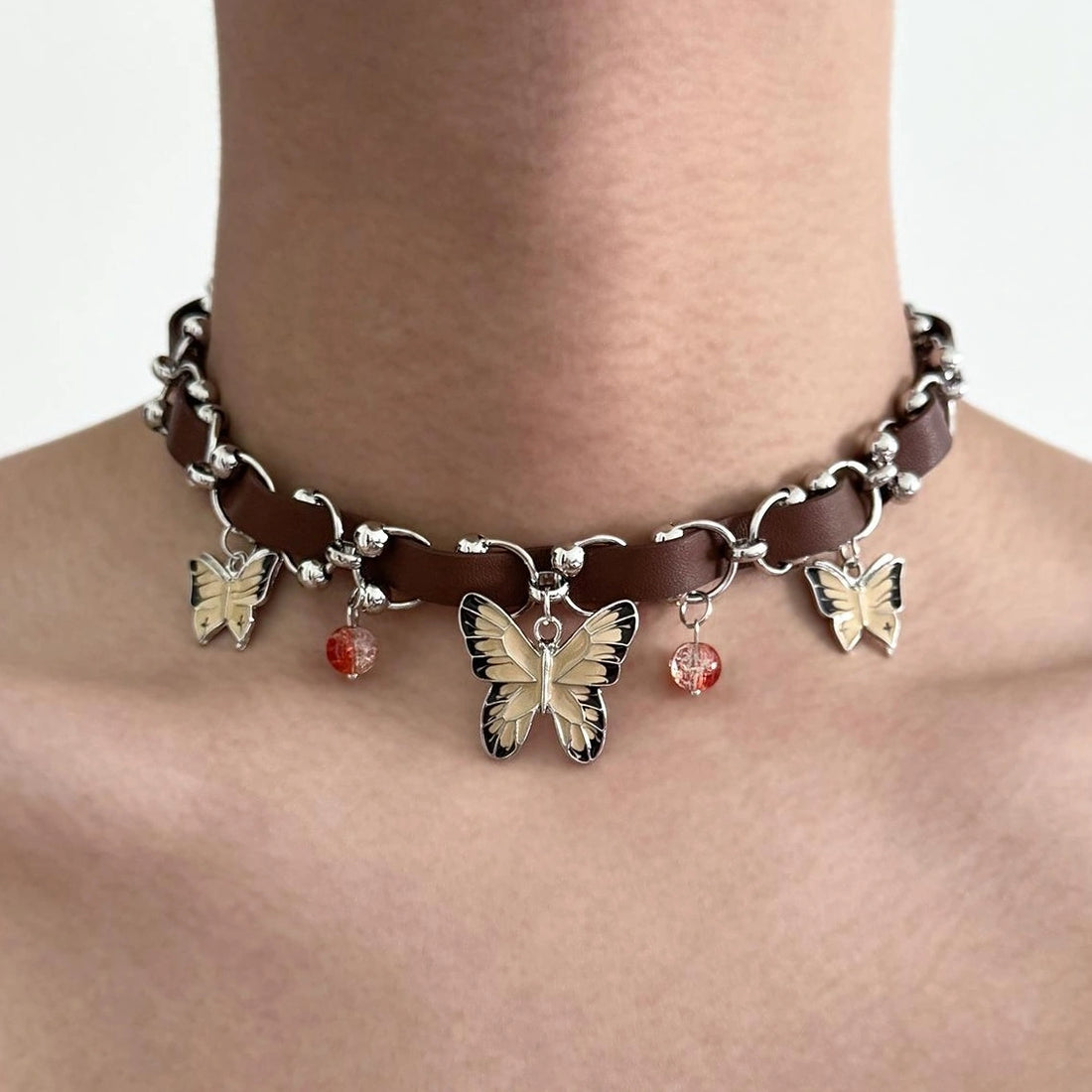 Accessories Brown Butterfly Leather Choker Necklace