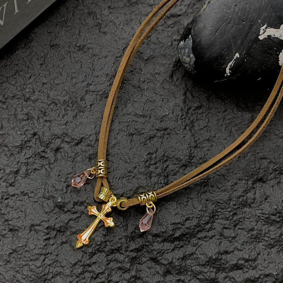 Accessories Brown Cross Double Layer Choker Necklace