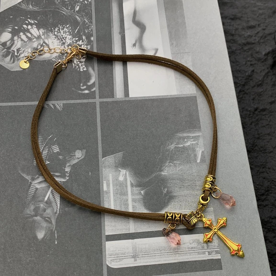 Accessories Brown Cross Double Layer Choker Necklace