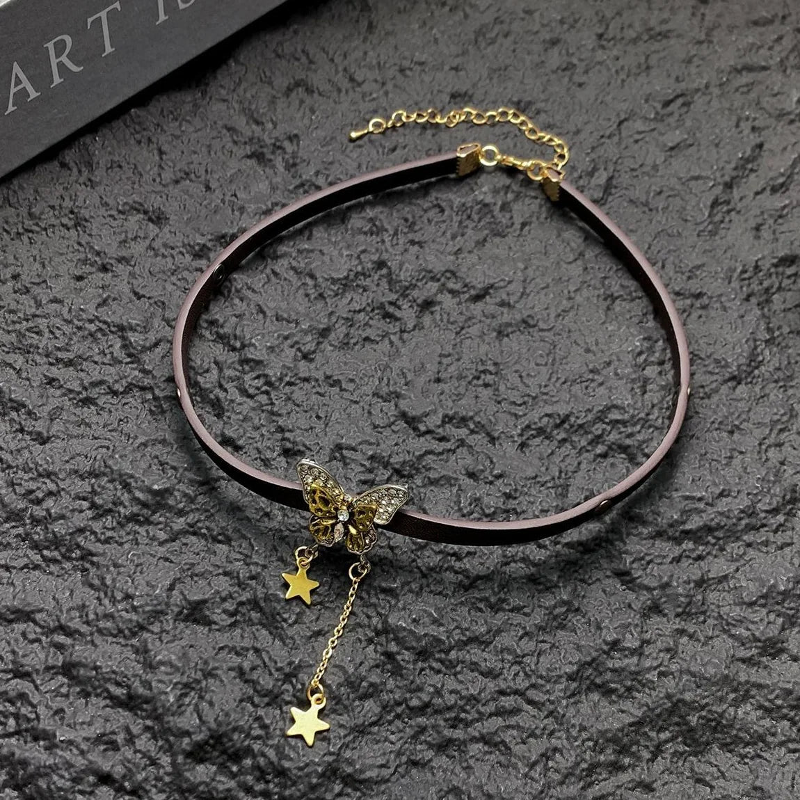 Accessories Brown Leather Butterfly Star Choker Necklace