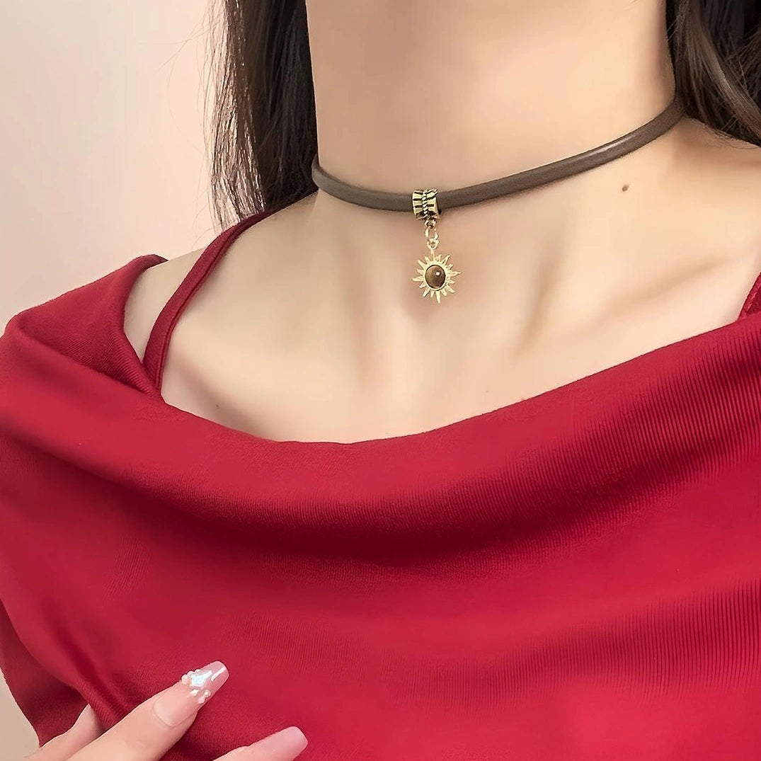 Accessories Brown Leather Sunstone Tiger Eye Choker Necklace